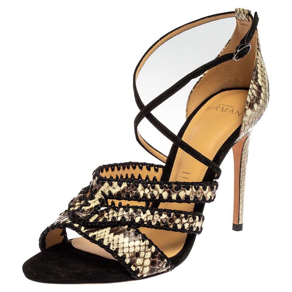 Image of Alexandre Birman Tri Color Snakeskin Embossed Leather Strappy Sandals Size .