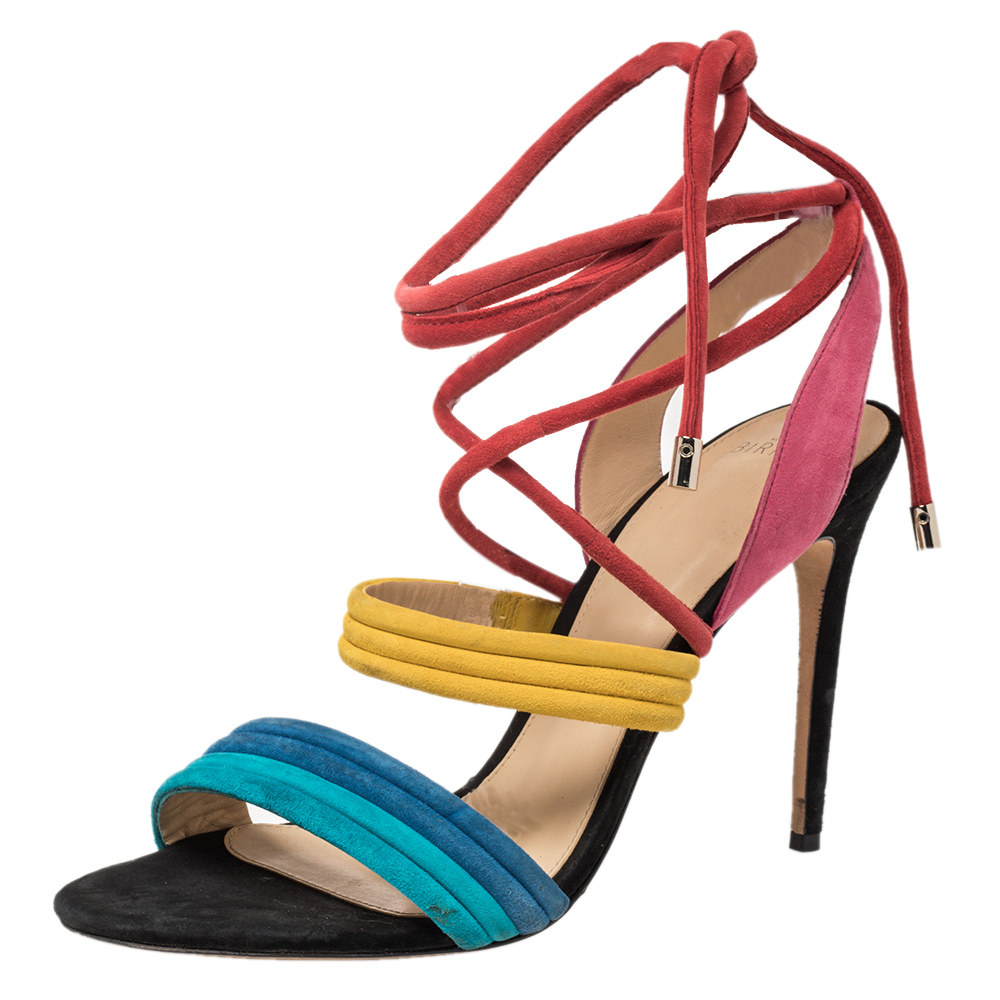 Alexandre Birman Multicolor Suede Aurora Ankle Wrap Sandals Size 41