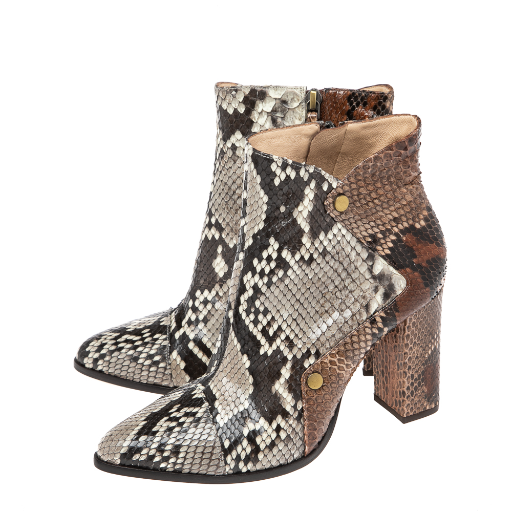 Alexandre Birman White-Brown Python Leather Ankle Boots Size 37