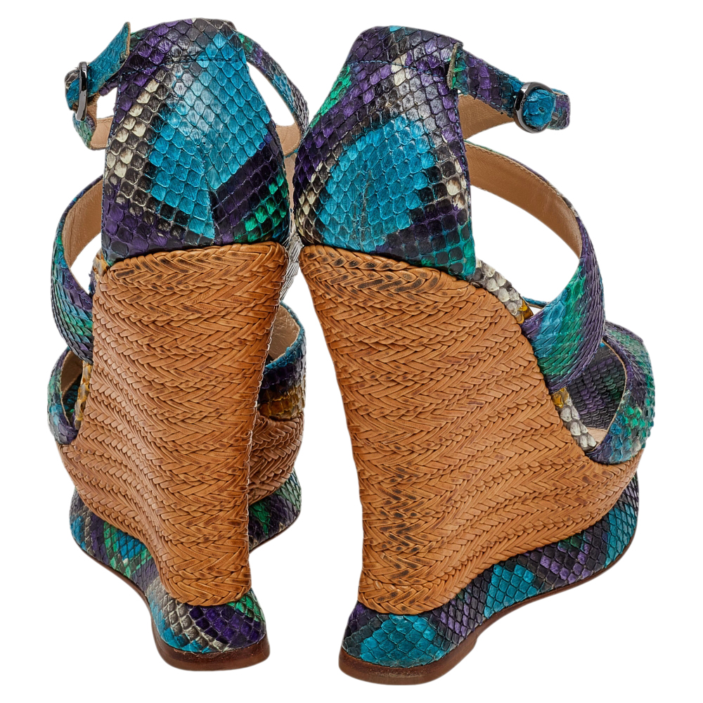 Alexandre Birman Multicolor Python Wedge Platform Ankle Strap Sandals Size 39.5