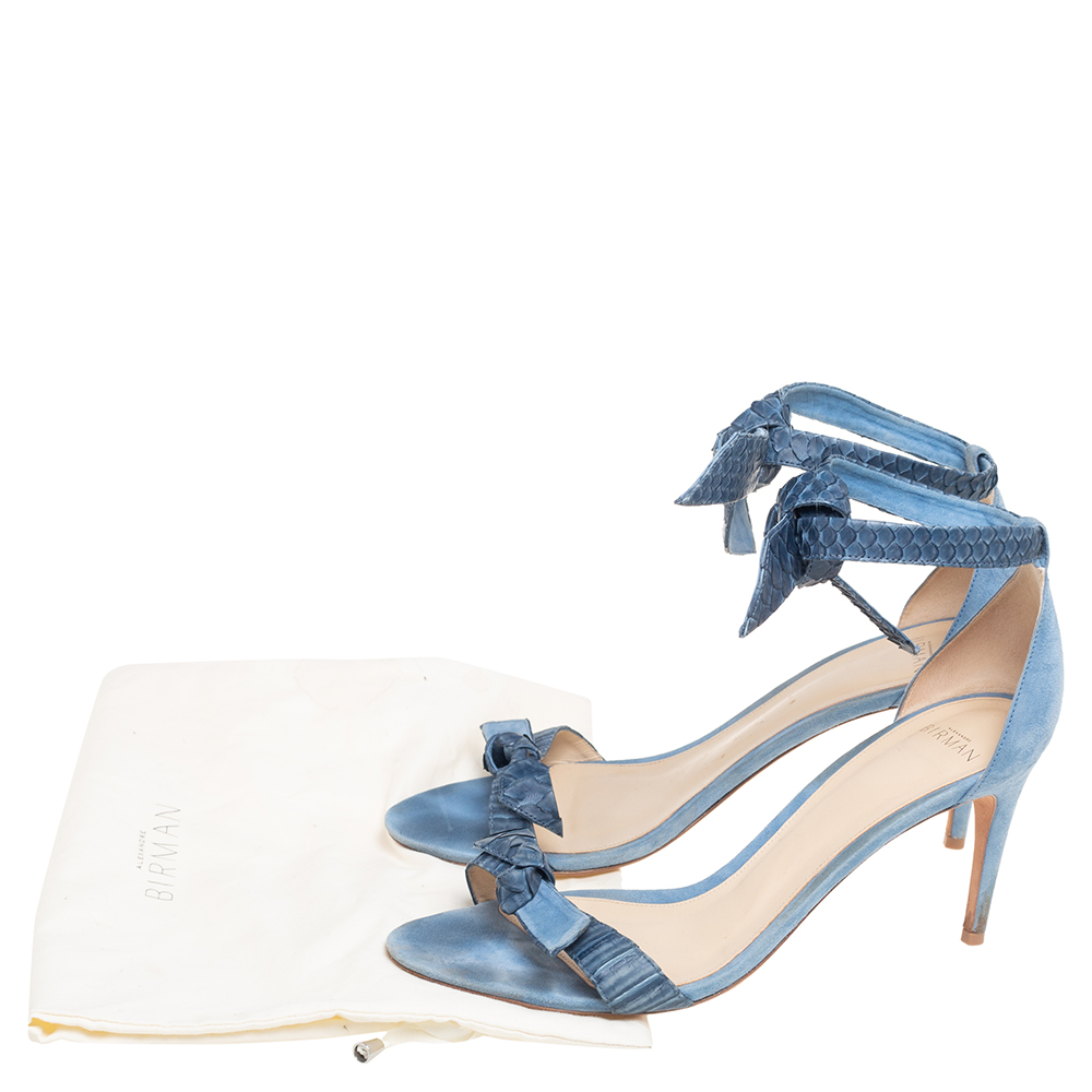 Alexandre Birman Blue Snakeskin Leather And Suede Clarita Ankle-Tie Sandals Size 40
