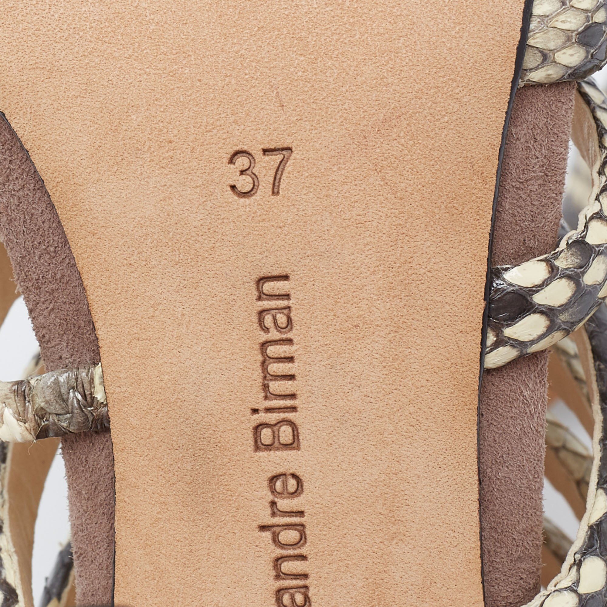 Alexandre Birman Brown/Beige Python Embossed Leather Caged Zipper Sandals Size 37