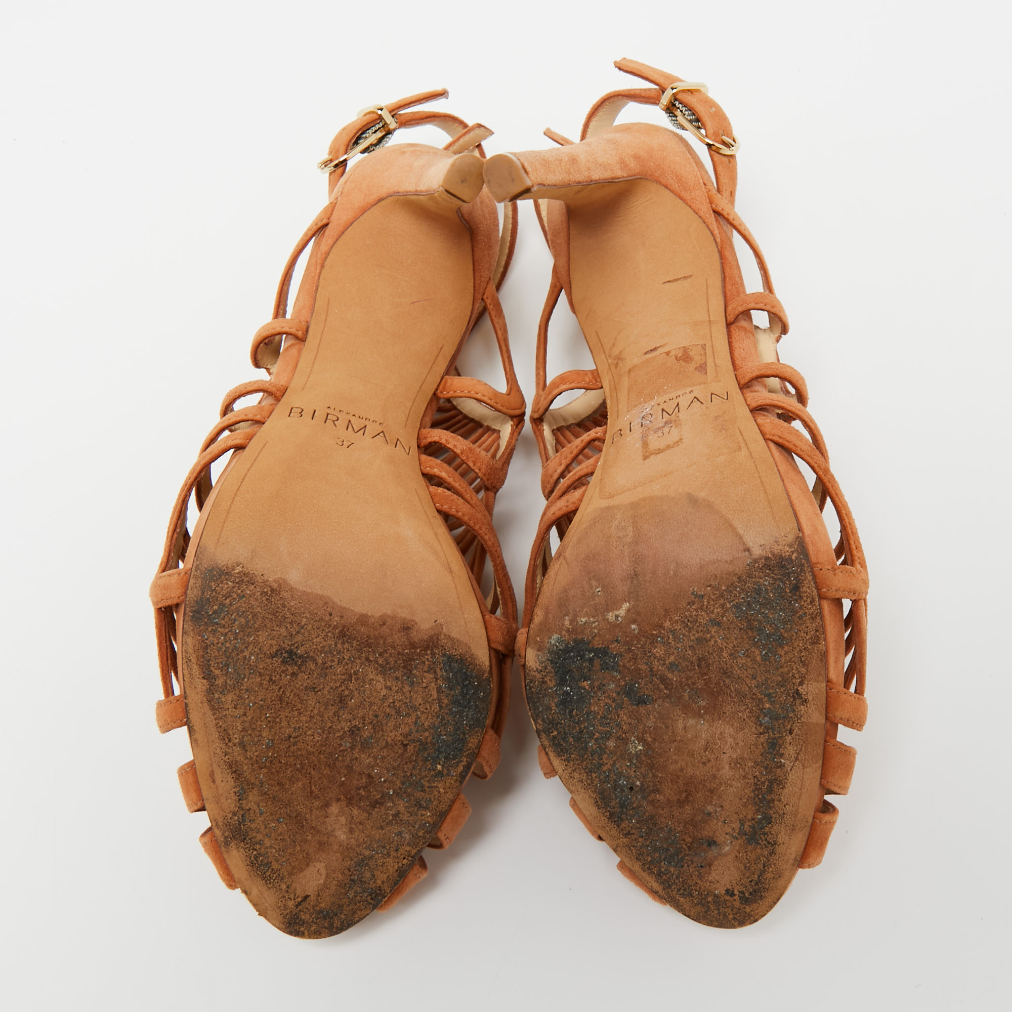 Alexandre Birman Brown Suede Cut Out Peep-Toe Ankle Strap Sandals Size 37