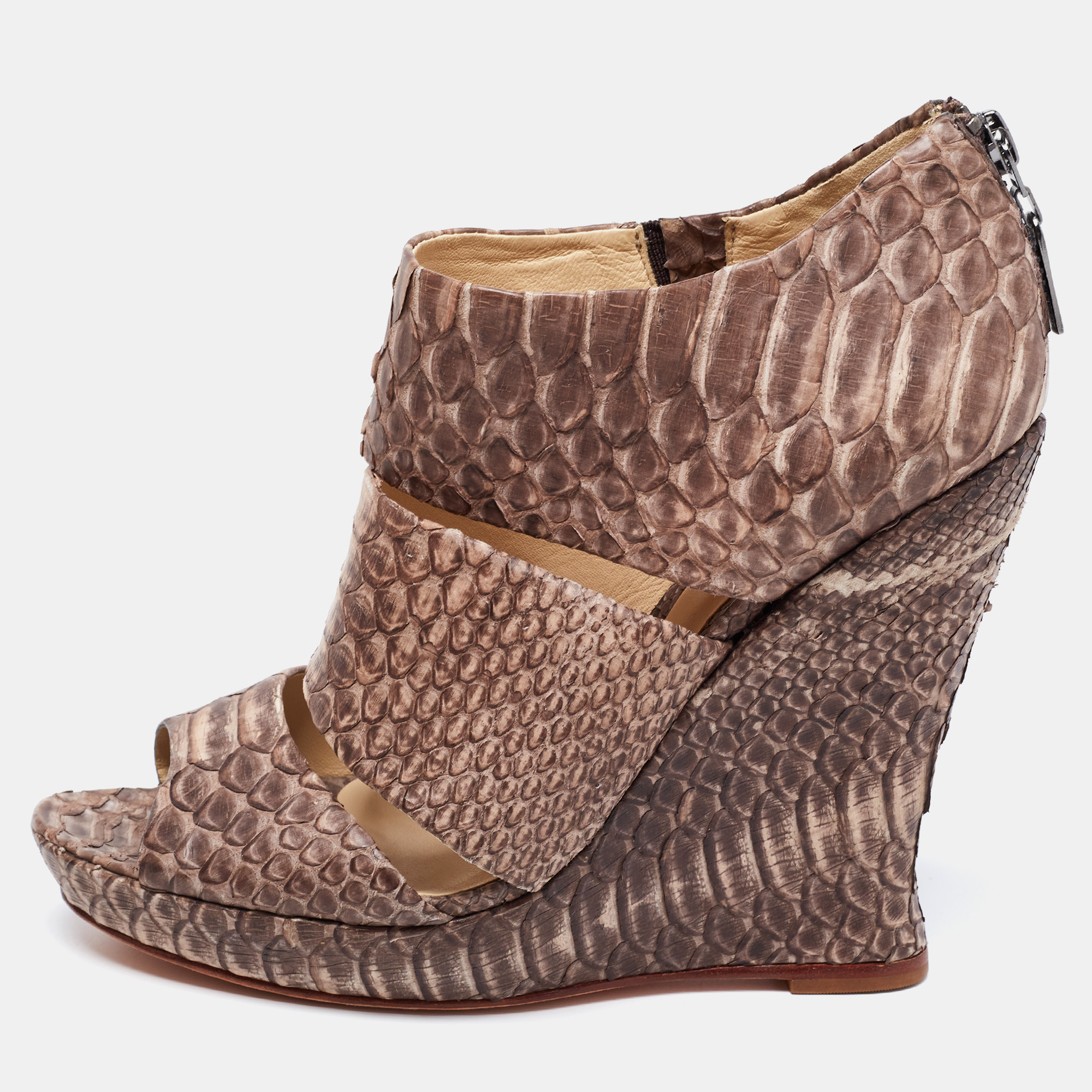 Alexandre birman two-tone python leather wedge sandals size 36