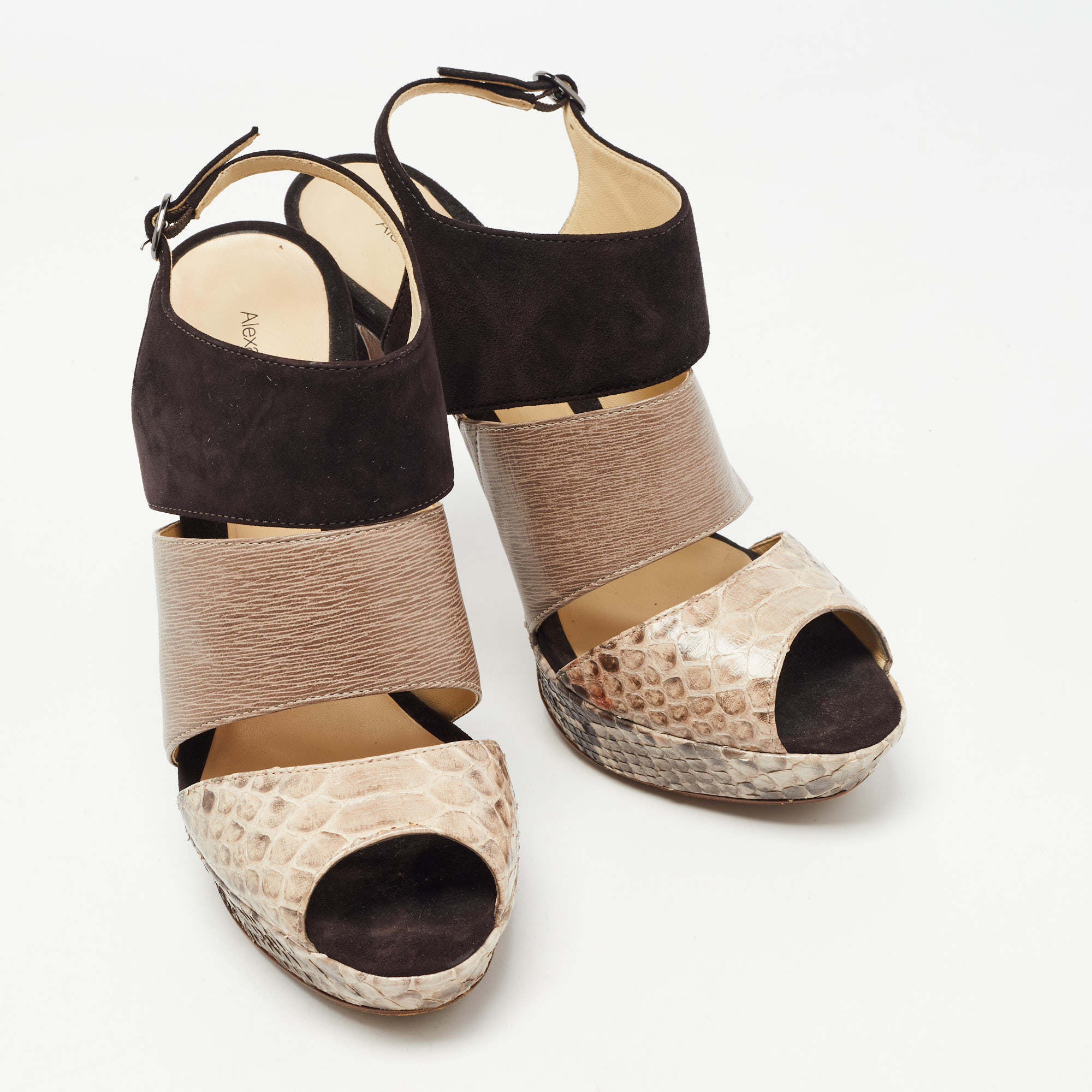 Alexandre Birman Brown/Black Python And Suede Platform Slingback Sandals Size 41
