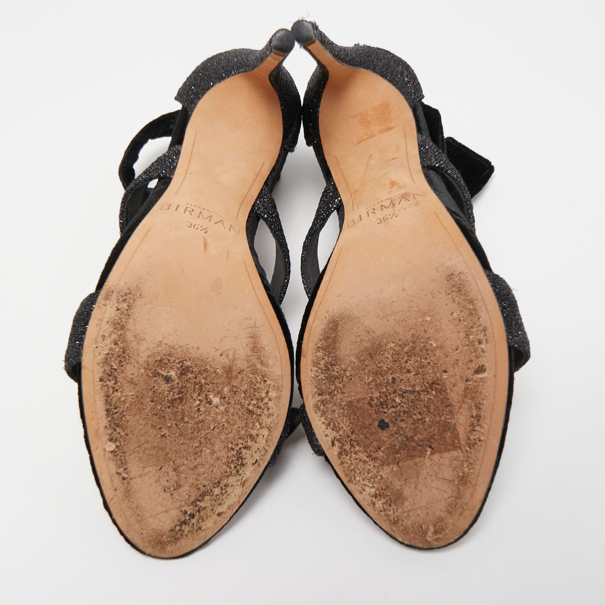 Alexandre Birman Black Velvet And Glitter Tripple Knot Lolita Sandals Size 36.5