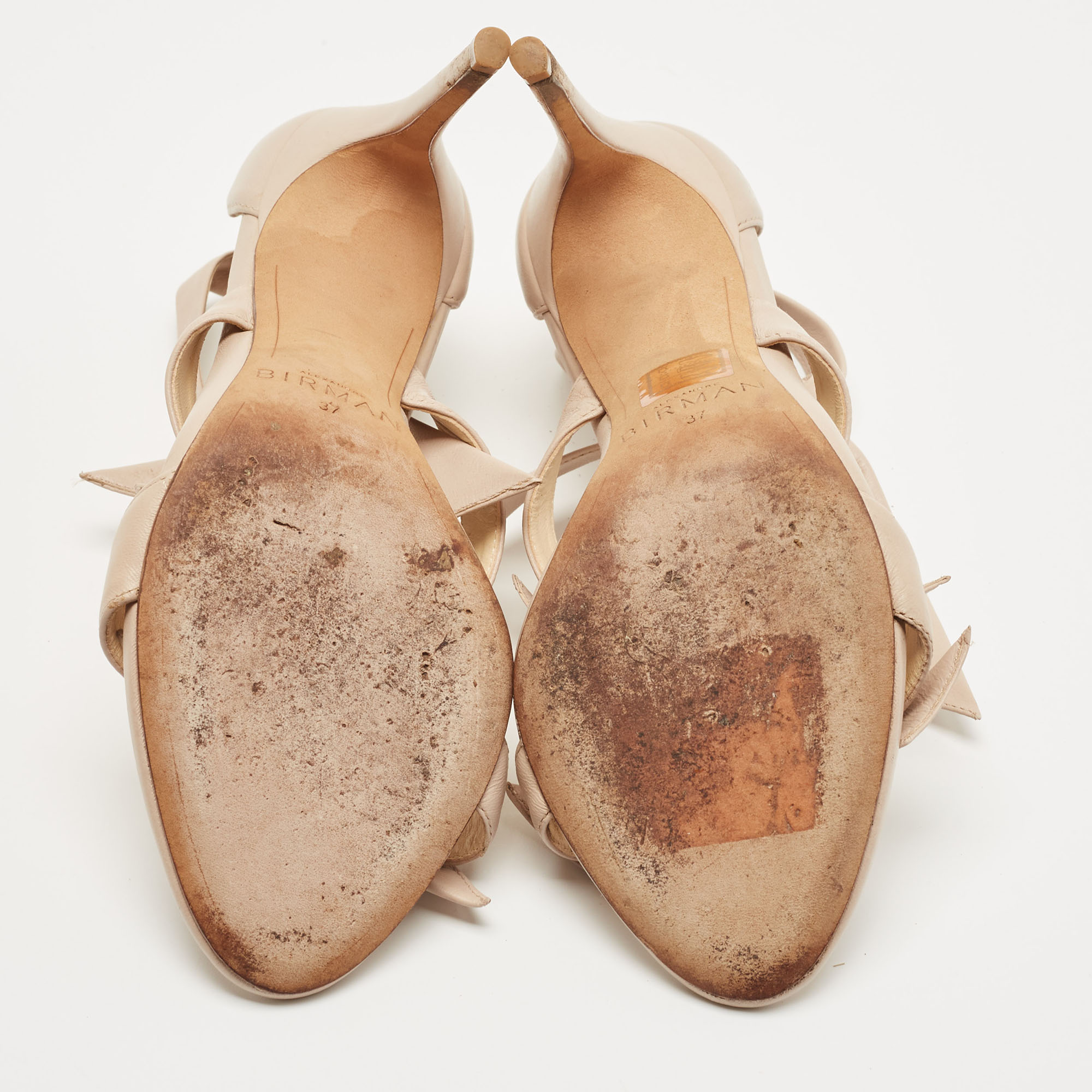 Alexandre Birman Beige Leather Ankle Strap Sandals Size 37