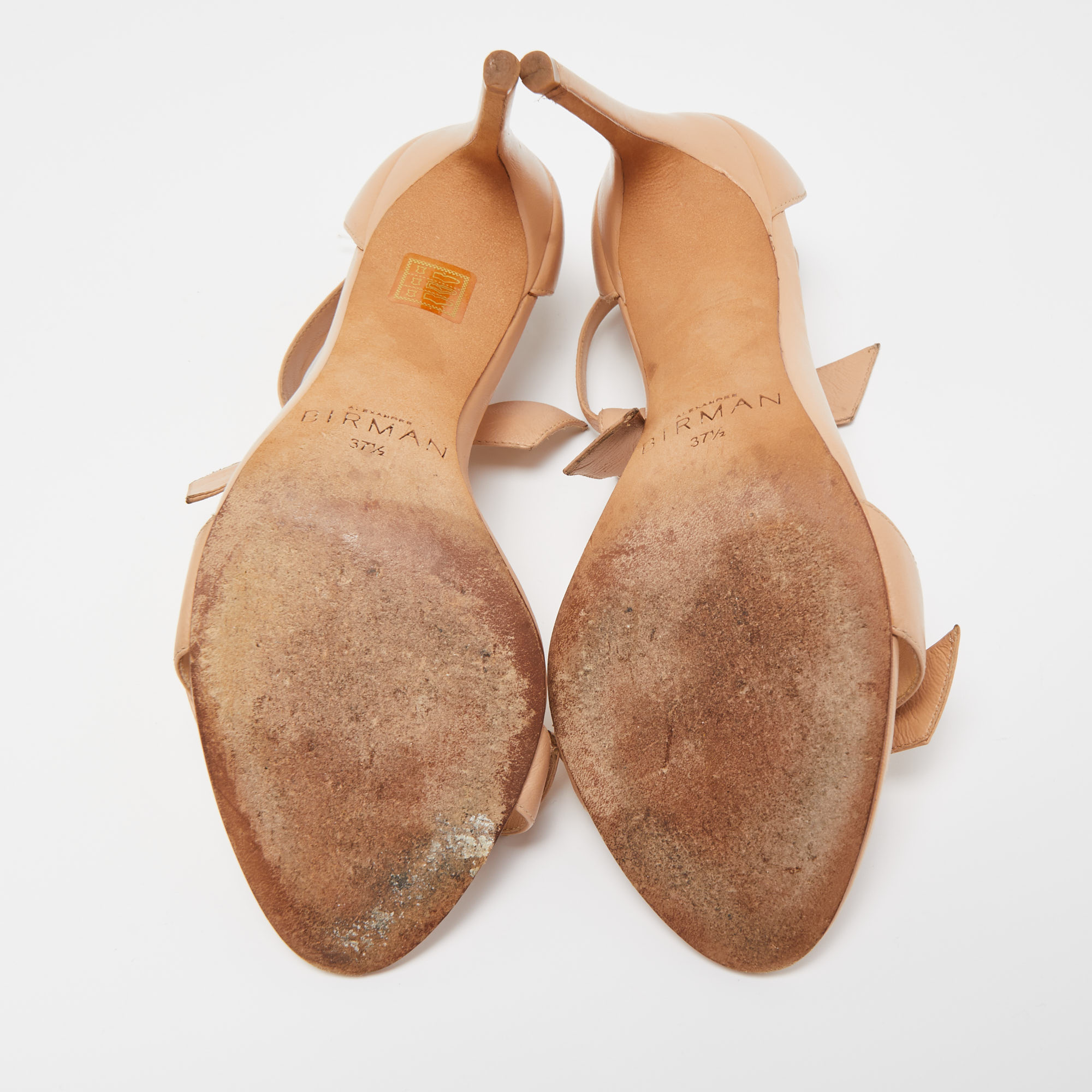 Alexandre Birman Beige Leather Clarita Ankle Wrap Sandals Size 37.5
