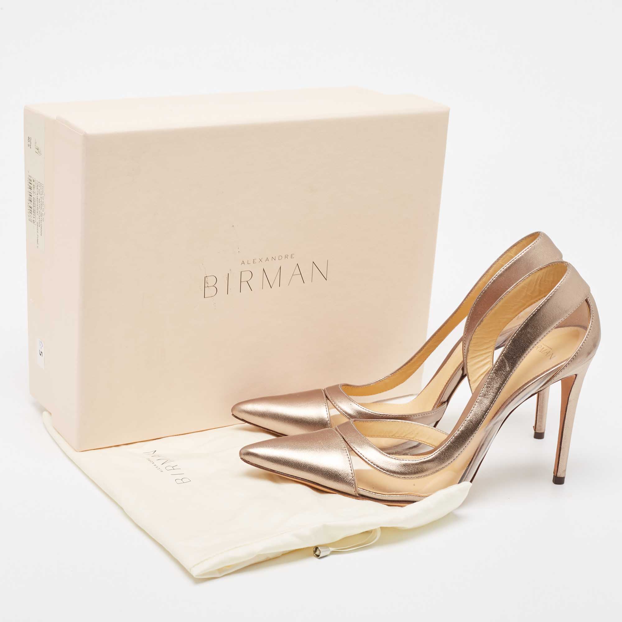 Alexandre Birman Metallic Beige Leather And PVC D'Orsay Pumps Size 40.5