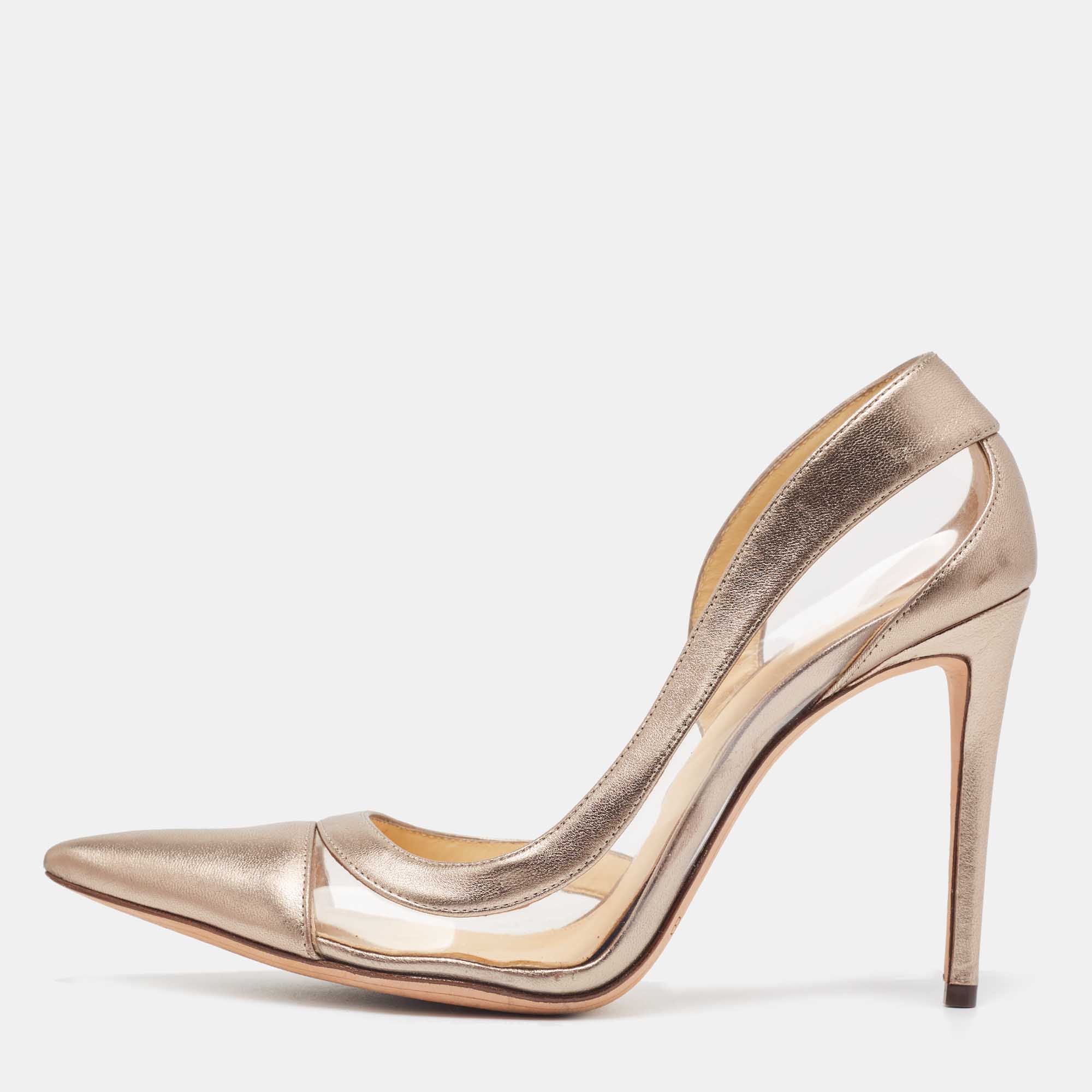 Alexandre birman metallic beige leather and pvc d'orsay pumps size 40.5