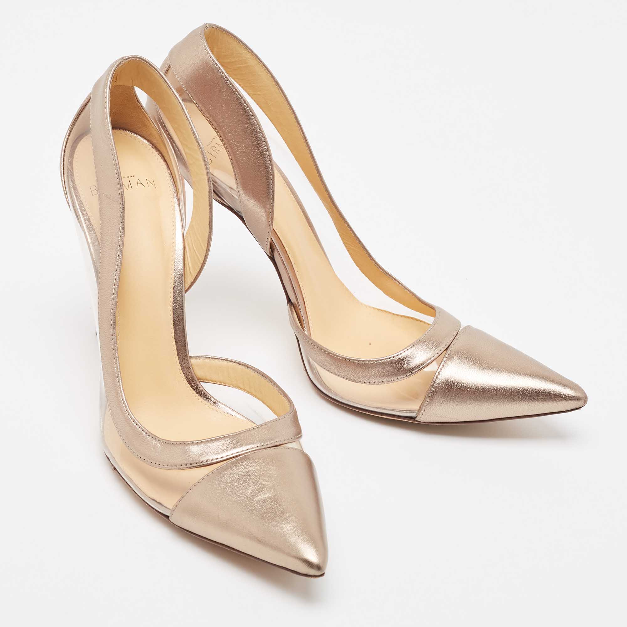 Alexandre Birman Metallic Beige Leather And PVC D'Orsay Pumps Size 40.5