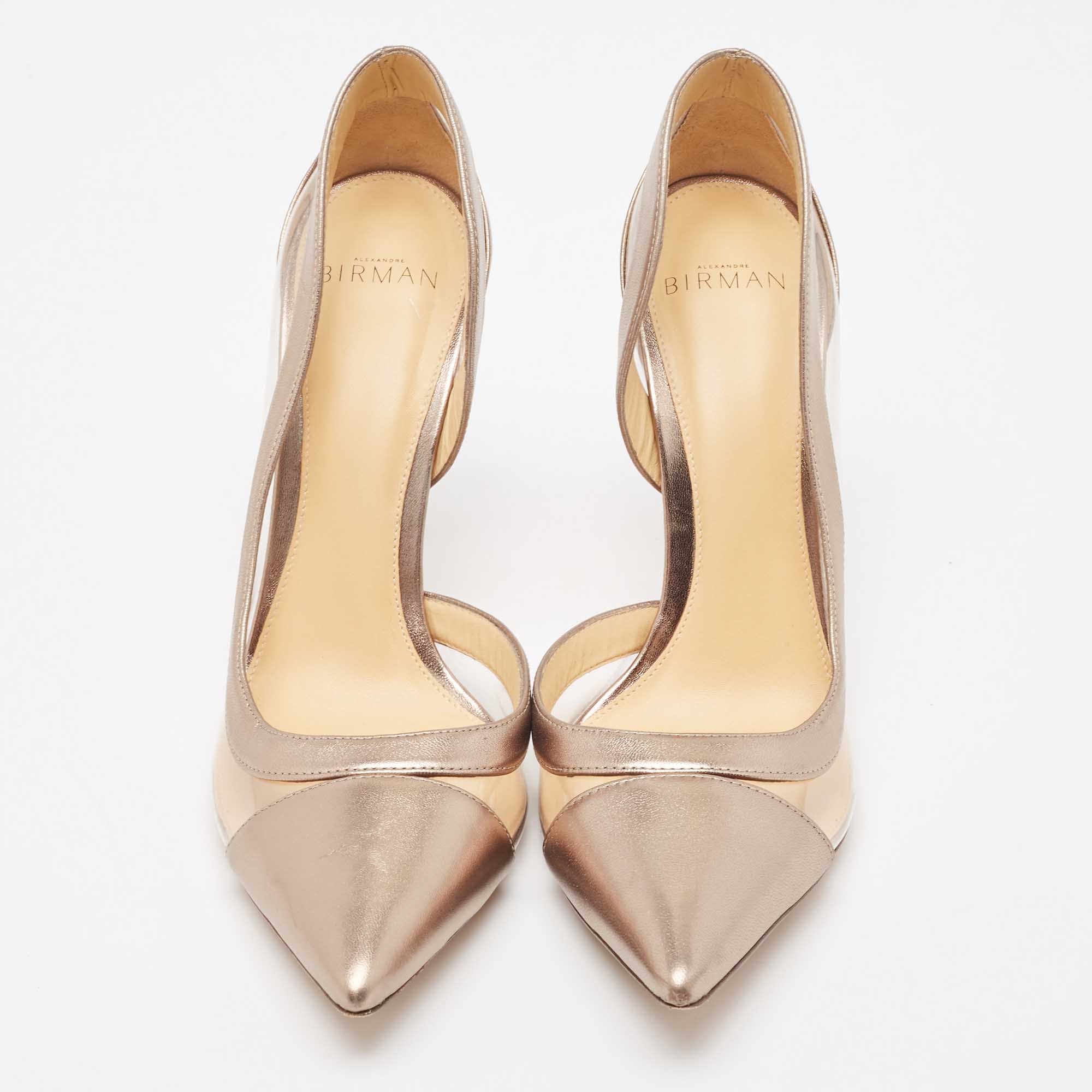 Alexandre Birman Metallic Beige Leather And PVC D'Orsay Pumps Size 40.5