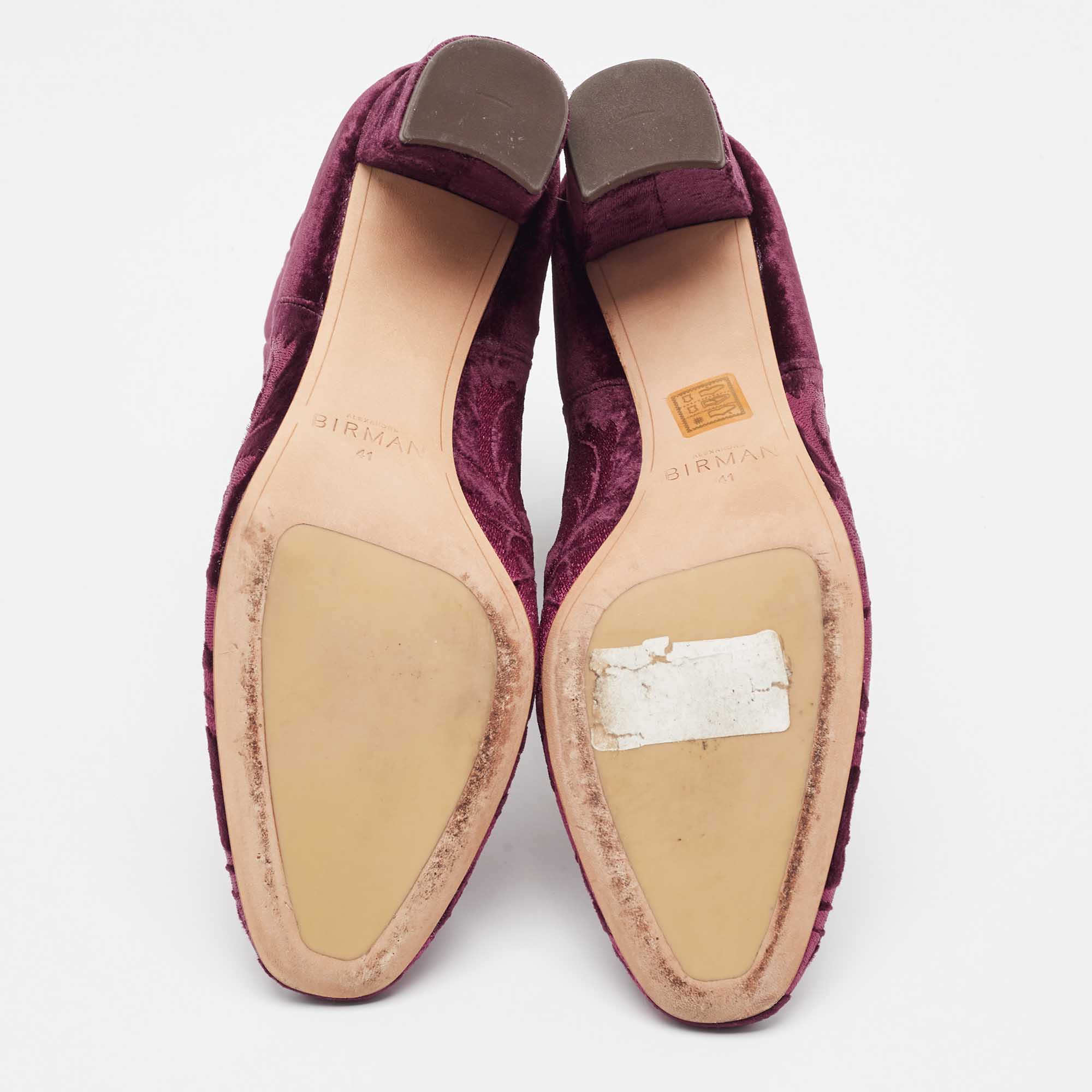 Alexandre Birman Burgundy Floral Velvet Block Heel Ankle Boots Size 41