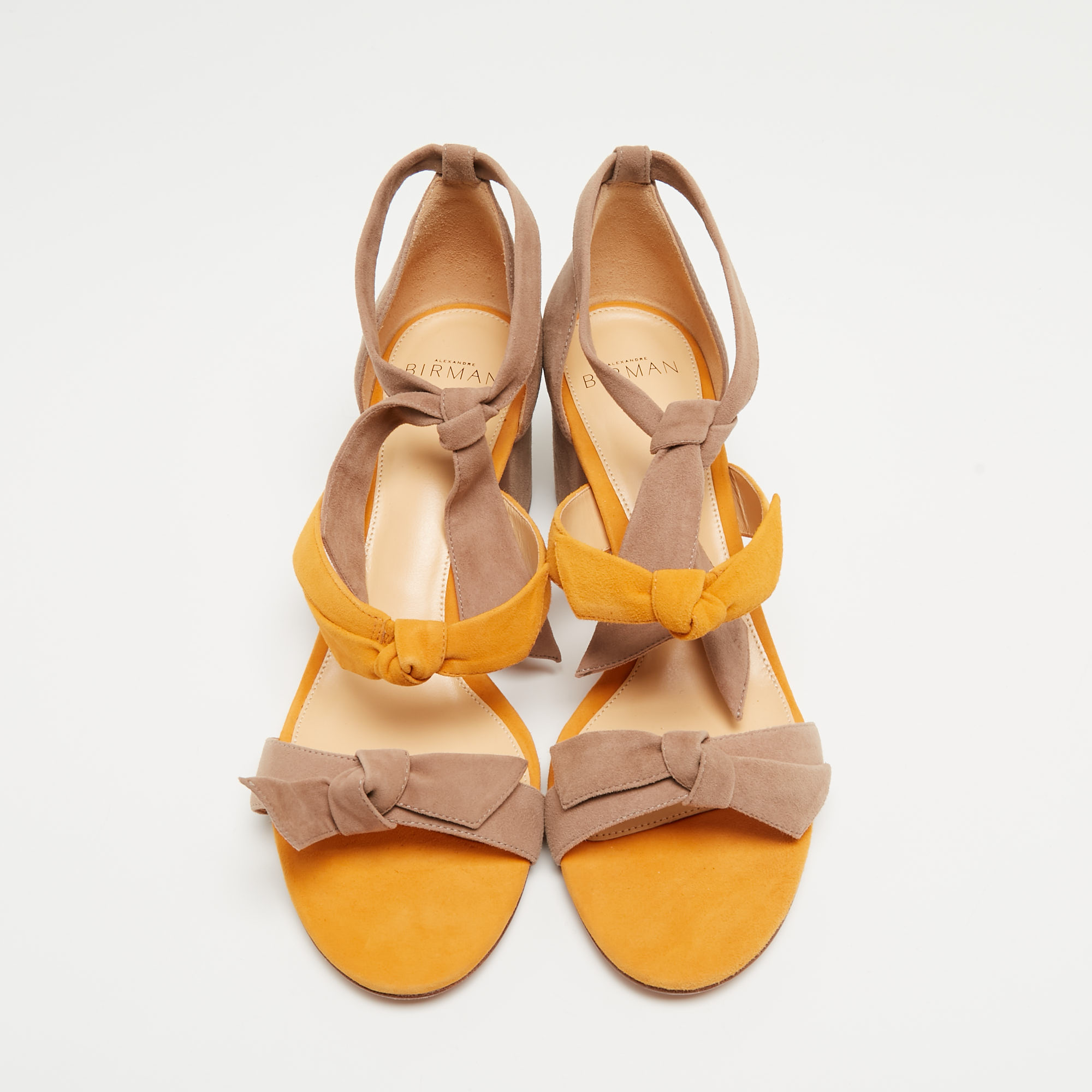 Alexandre Birman Yellow/Beige Suede Lolita Ankle Tie Sandals Size 38