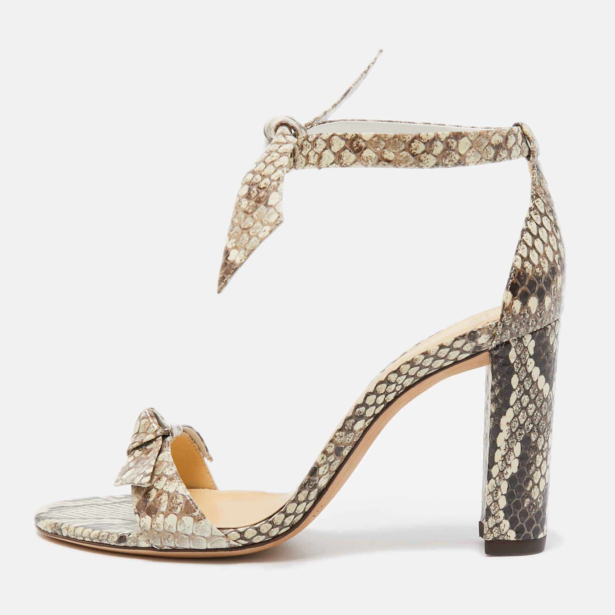 Alexandre Birman Brown/Beige Embossed Python Clarita Bow Tie Sandals Size 38.5