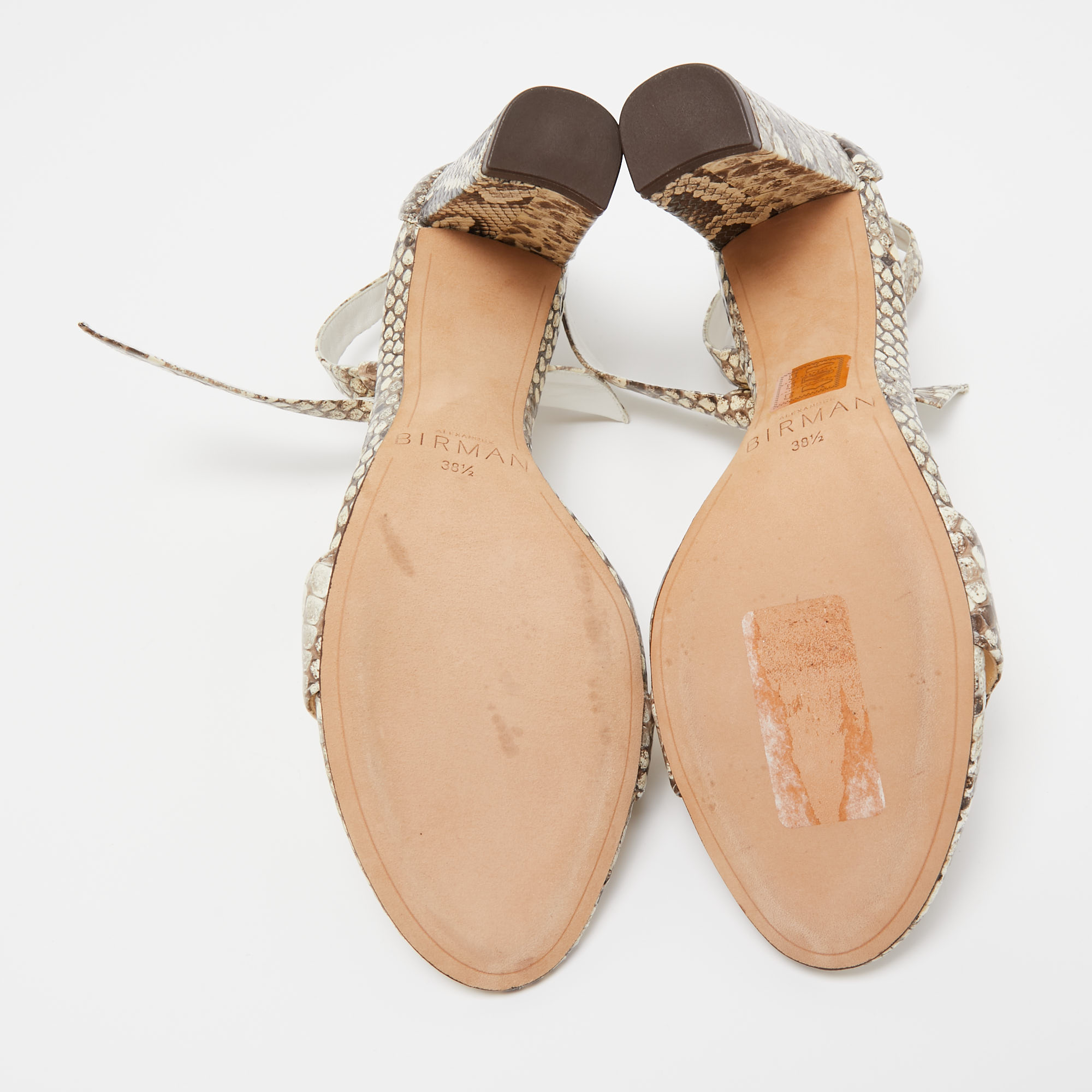 Alexandre Birman Brown/Beige Embossed Python Clarita Bow Tie Sandals Size 38.5