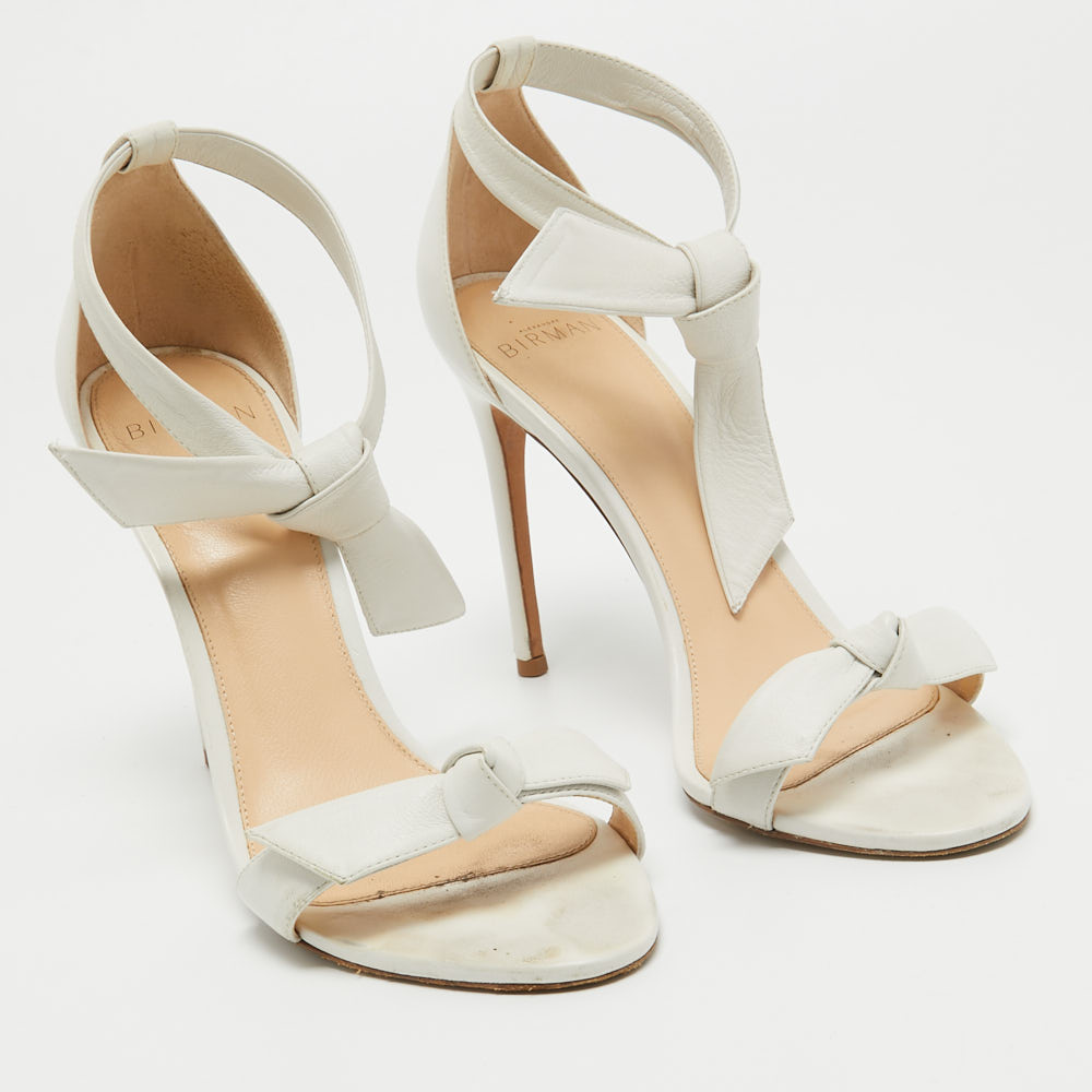 Alexandre Birman White Knotted Leather Clarita Ankle Tie Sandals Size 37.5