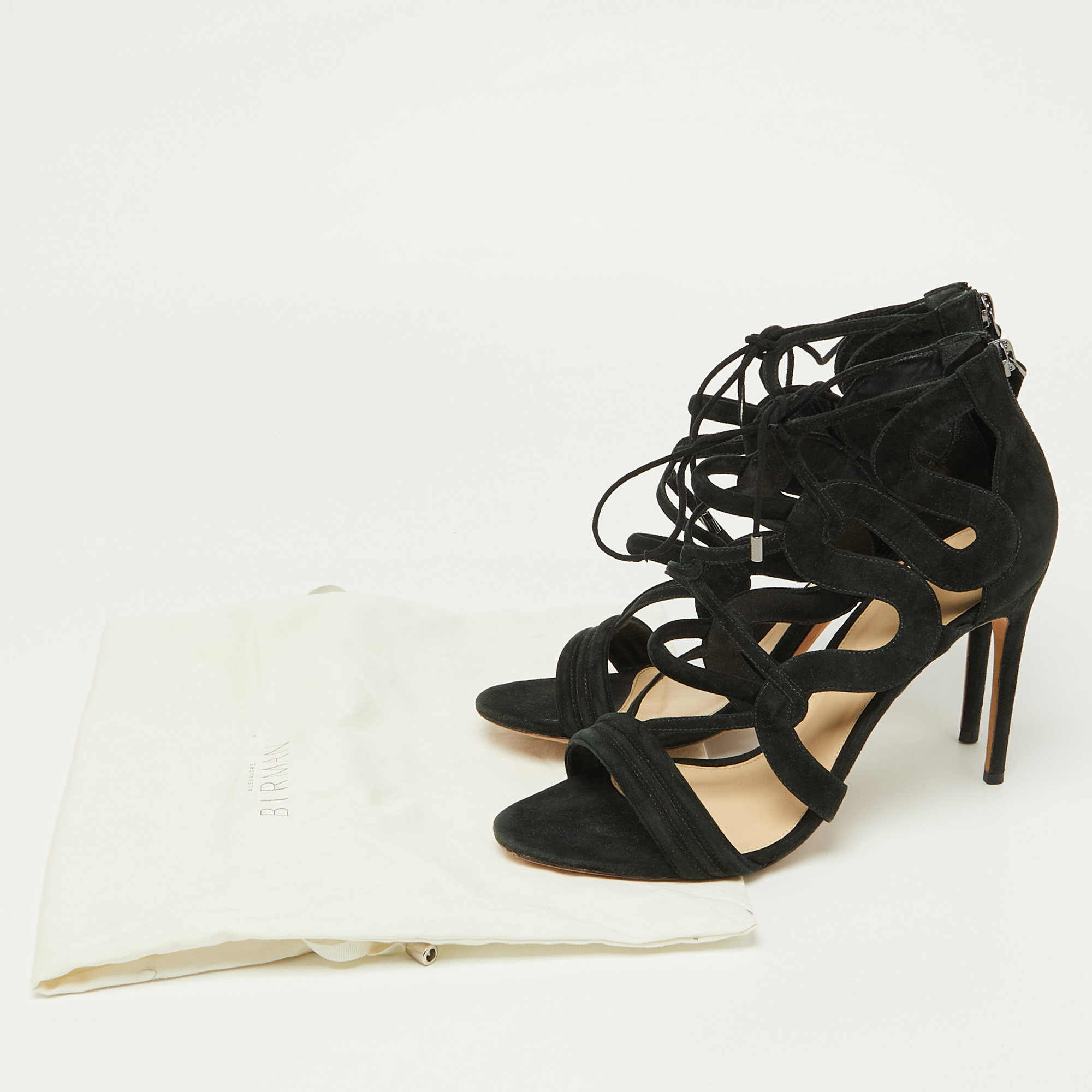 Alexandre Birman Black Suede Cut Out Strappy Sandals Size 40