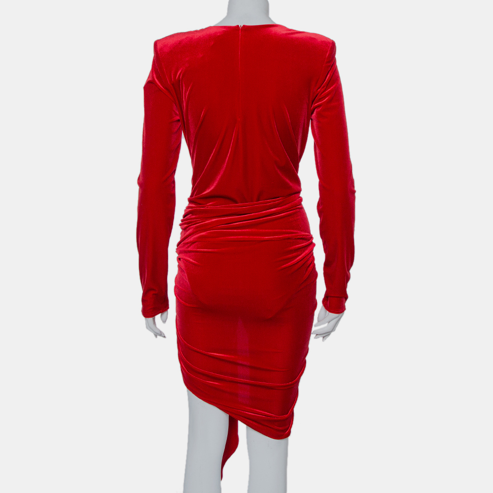 Alexandre Vauthier Red Velvet Plunge Neck Faux Wrap Mini Dress S