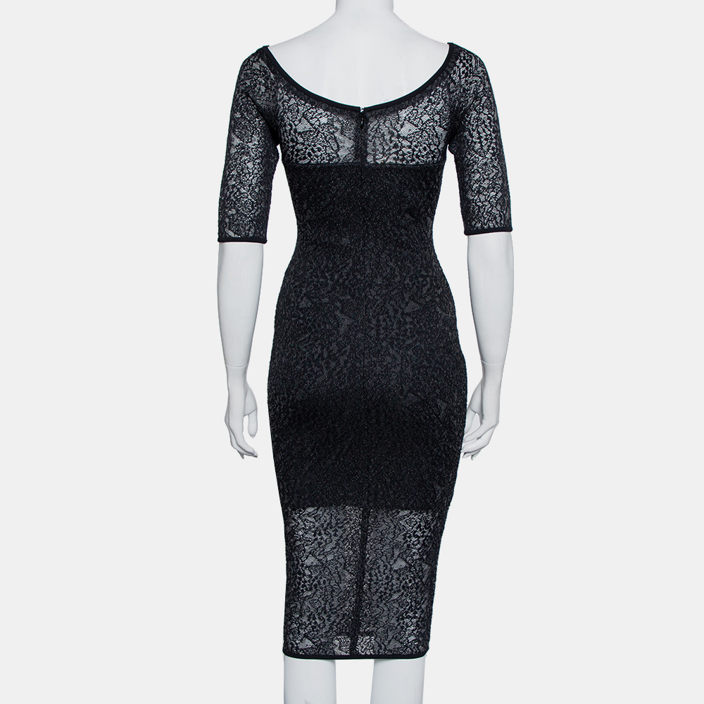 Alexandre Vauthier Black Stretch Lace Bodycon Dress M