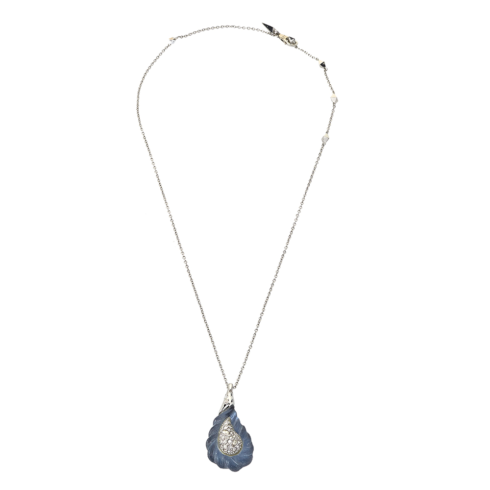 Alexis Bittar Silver Tone Frosted Crystal Encrusted Pendant Necklace