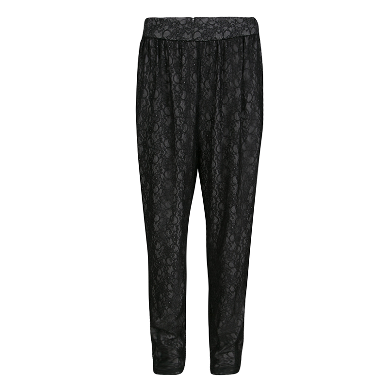 Image of Alice + Olivia Black Lace High Waist Tapered Pants L
