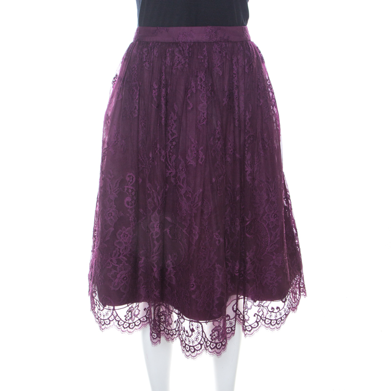 

Alice + Olivia Amethyst Purple Lace Overlay Perkins Pouf Skirt