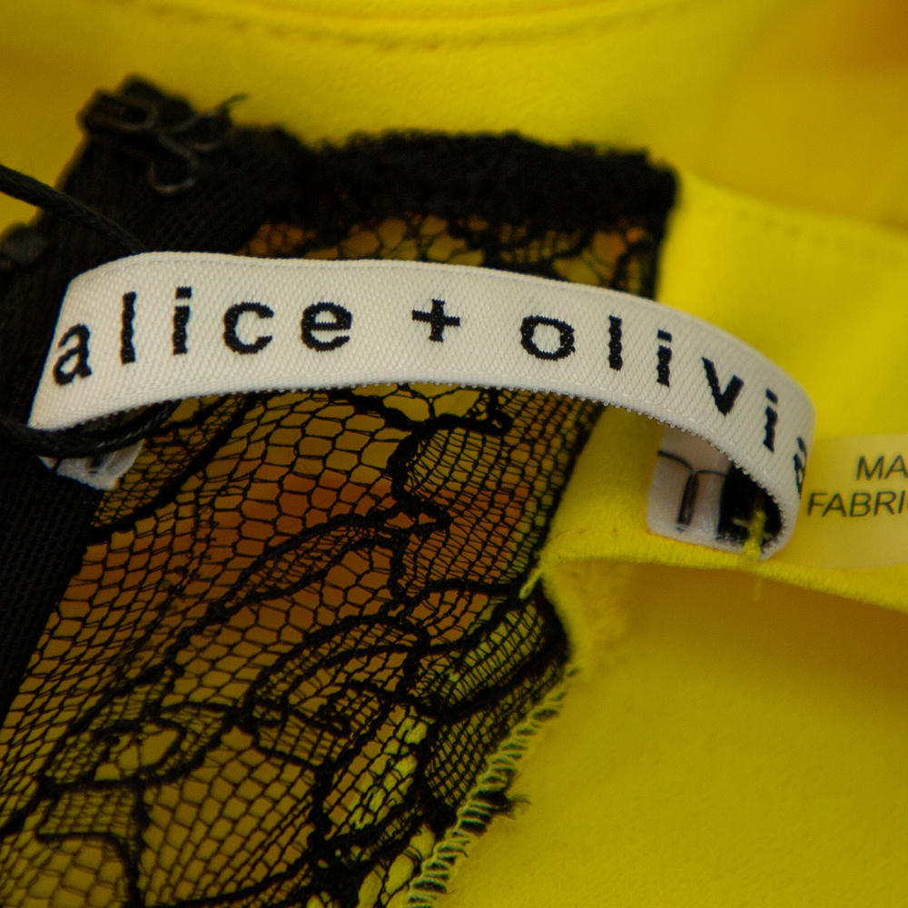 Alice + Olivia Yellow Crepe Lace Trim Detail Sleeveless Poppy Crop Top XS