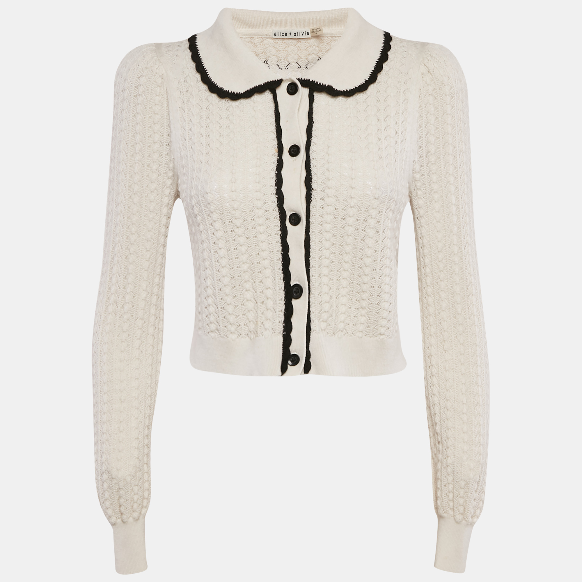 Alice + Olivia Ivory Wool Crochet Knit Goldie Button Front Cardigan S, Cream
Alice + Olivia Ivory Wool Crochet Knit Goldie Button Front Cardigan S, Cream