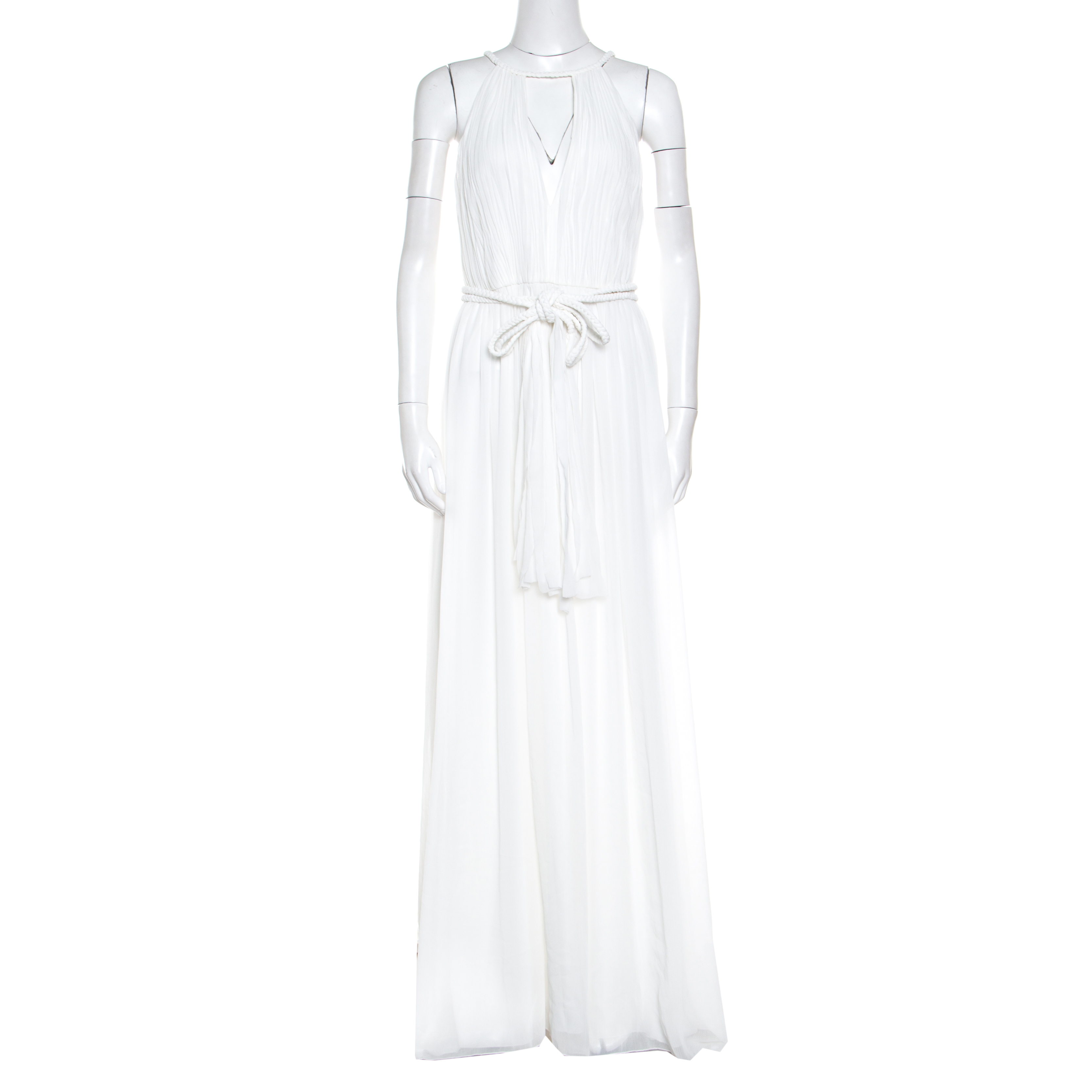 Alice + olivia white plisse plunge neck naomi goddess gown s