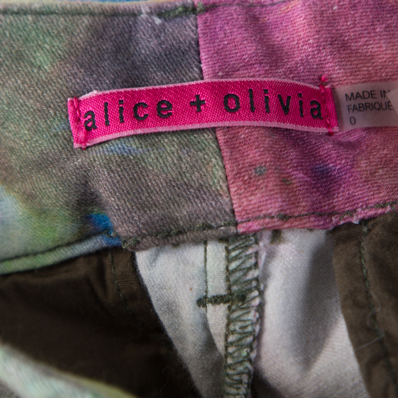 Alice + Olivia Multicolor Flower Printed Cotton Stretch Cuffed Hem Shorts XS