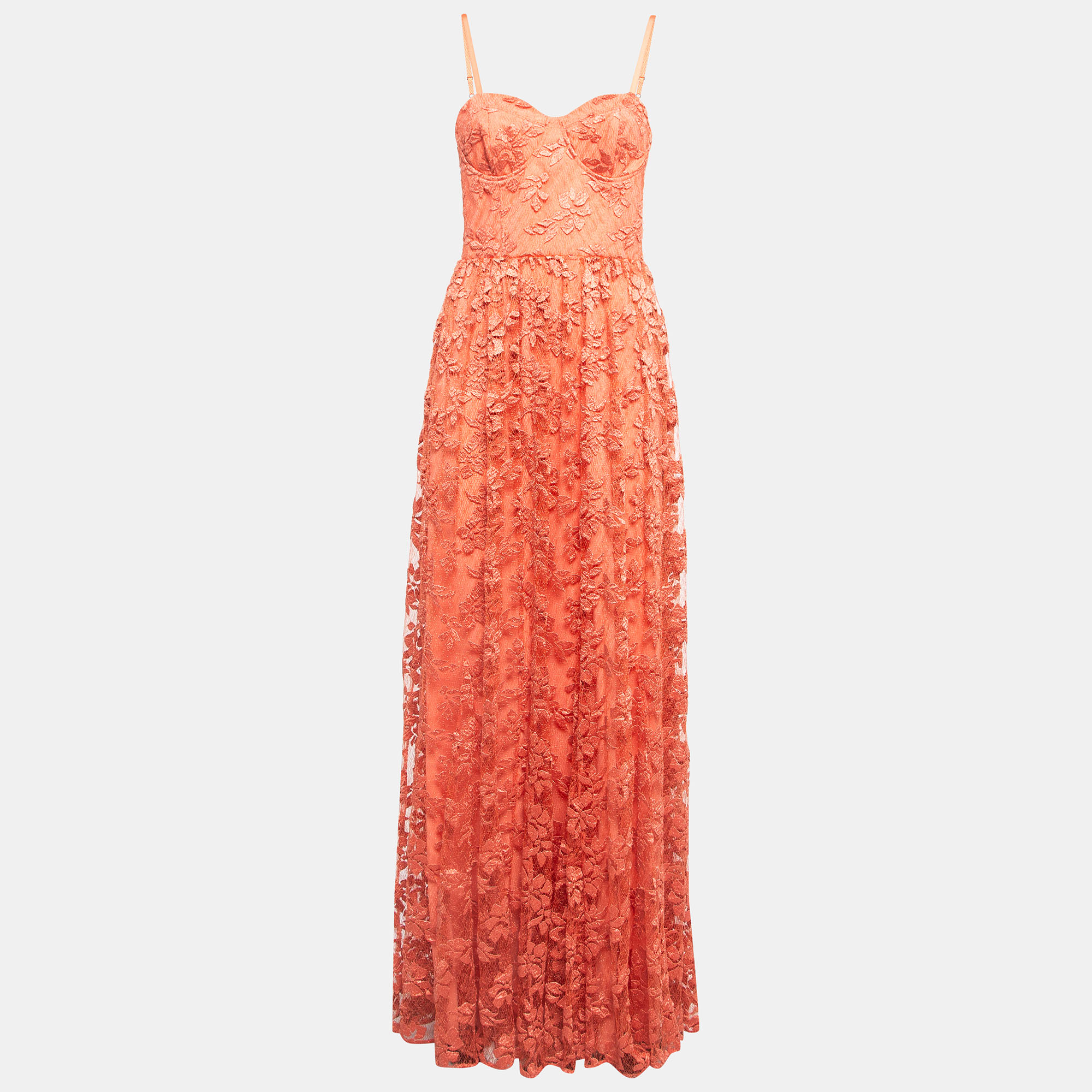 Alice + olivia orange tyler bustier tulle lace corset maxi dress m