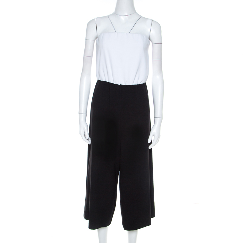 Image of Alice + Olivia Black & White Crepe Back Cut-Out Lucie Strapless Jumpsuit M