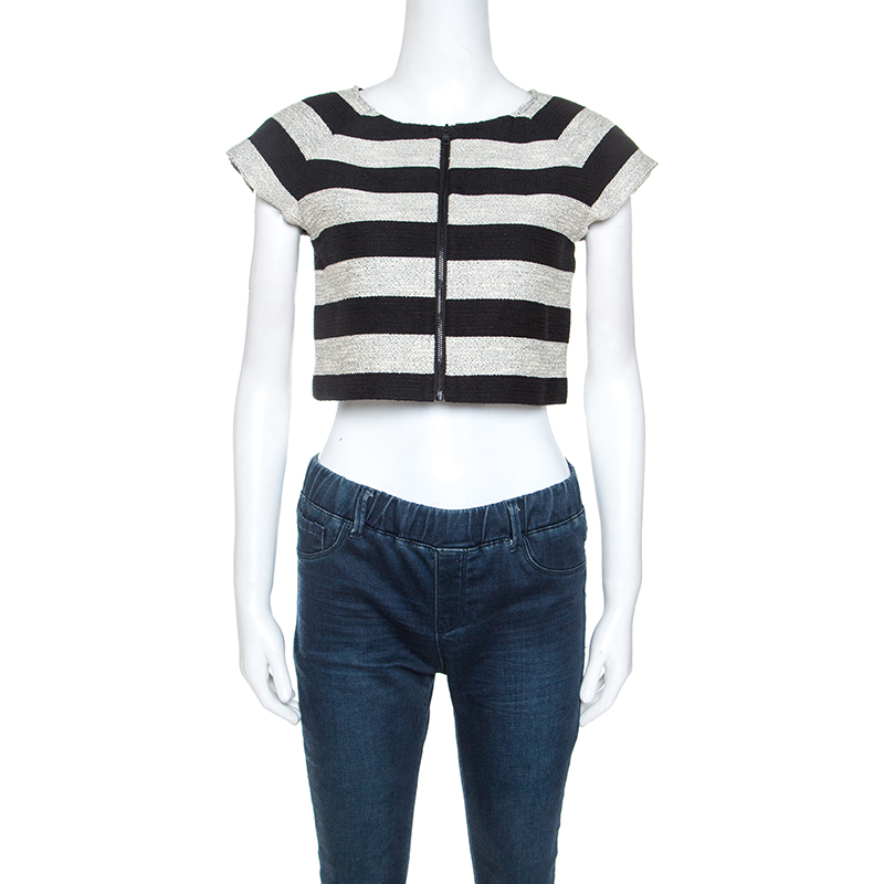 Image of Alice + Olivia Bicolor Striped Knit Lurex Detail Amy Crop Top S