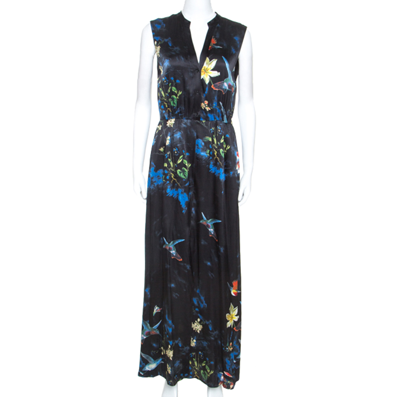 Image of Alice + Olivia Black Silk Marianna Enchanted Forest Maxi Dress M