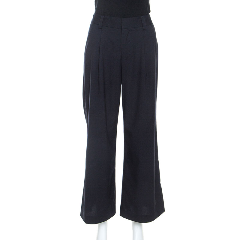 Image of Alice + Olivia Dark Navy Checked Wide Leg Trousers S