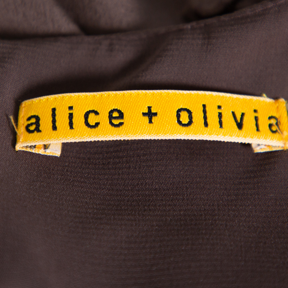 Alice + Olivia Brown Silk Asymmetric Draped Top XS