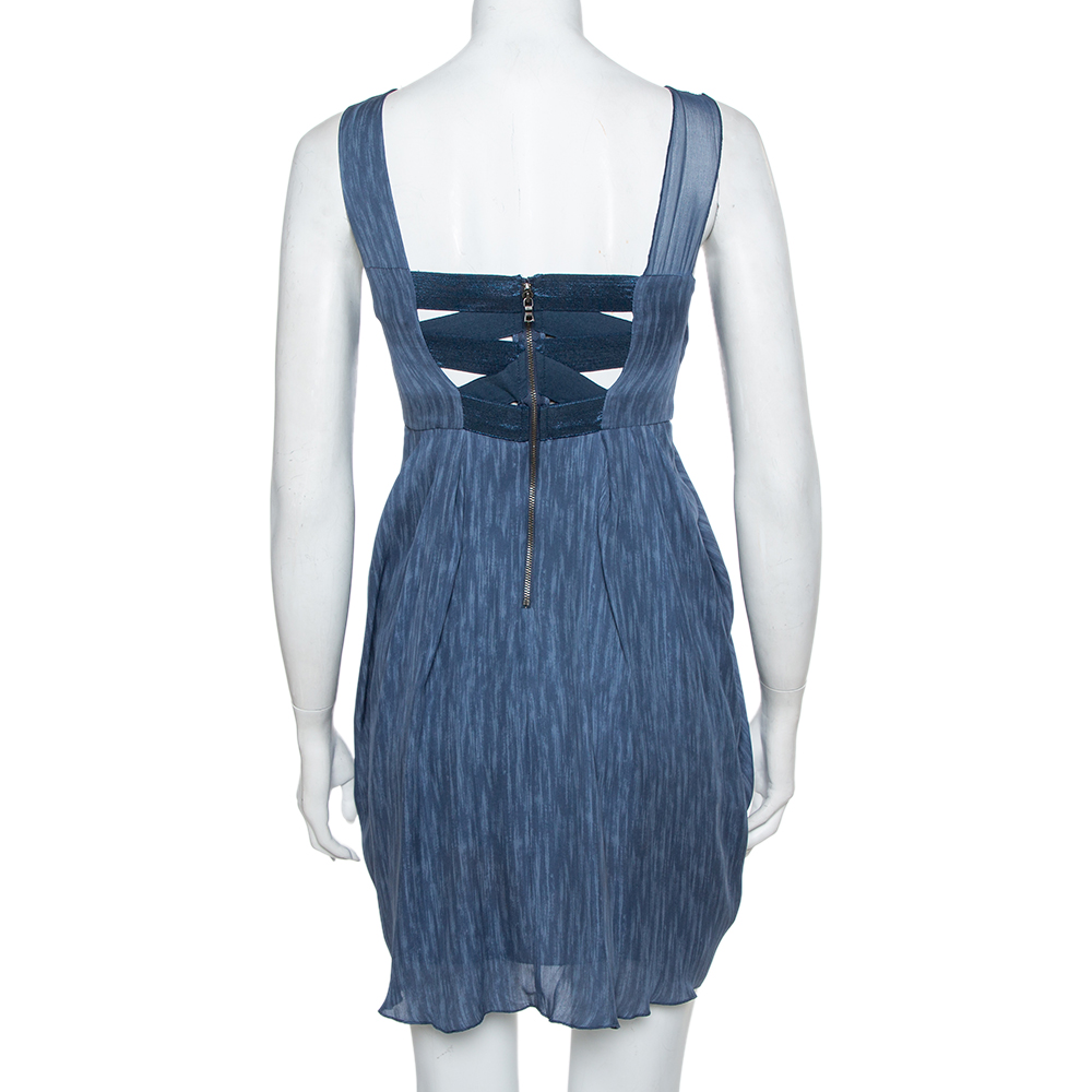 Alice + Olivia Blue Silk Asymmetric Draped Sleeveless Dress S