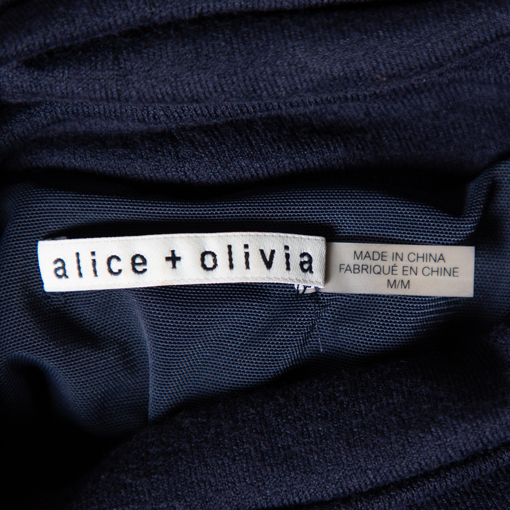 Alice + Olivia Navy Blue Knit Turtle Neck Long Sleeve Slit Detail Maxi Dress M