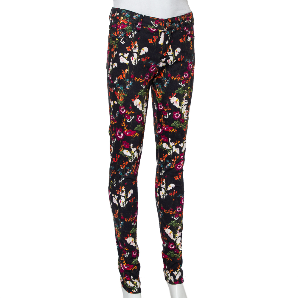 Alice + Olivia Black Floral Printed Denim Skinny Fit Jeans S