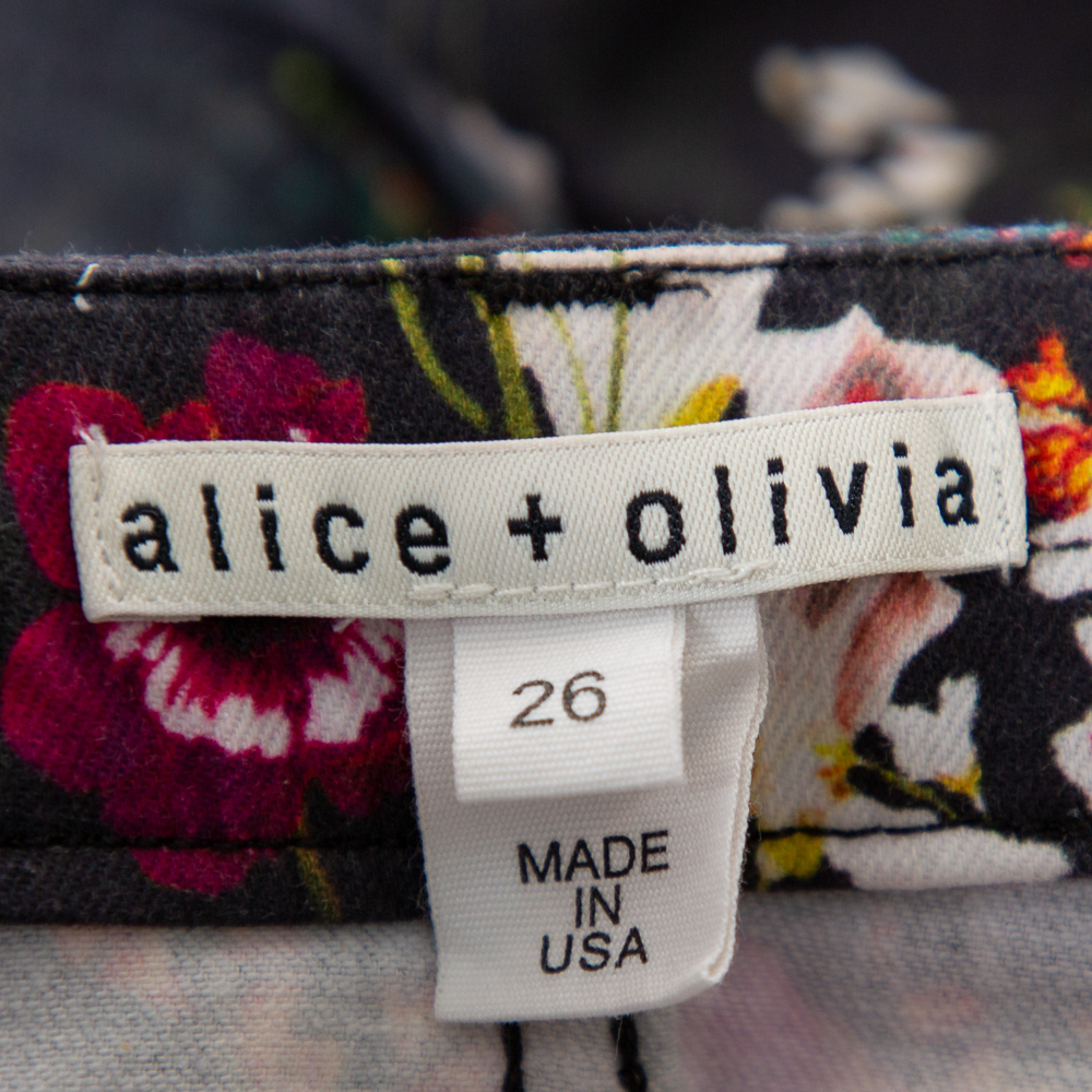 Alice + Olivia Black Floral Printed Denim Skinny Fit Jeans S