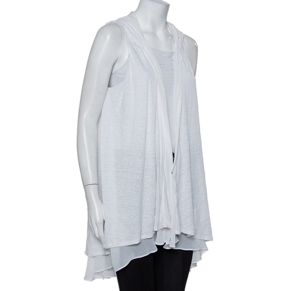 

Alice & Olivia Air White Linen Hooded Open Front Layered Shrug