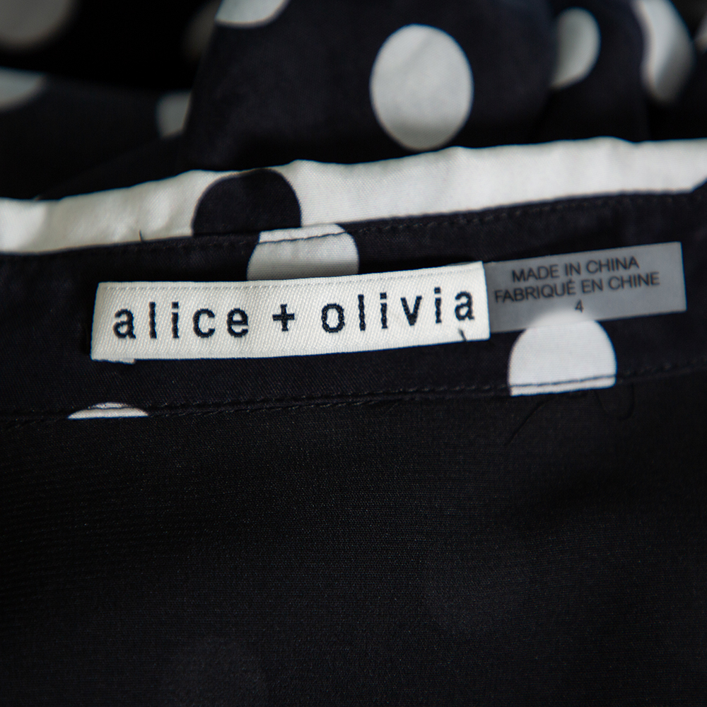 Alice + Olivia Black Polka Dot Crepe Shirt Dress S