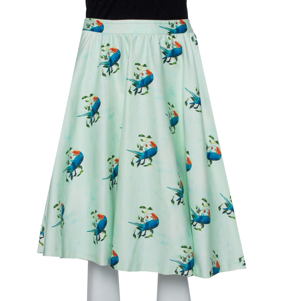 Alice + Olivia Mint Green Earla Printed Cotton Flared Skater Skirt S