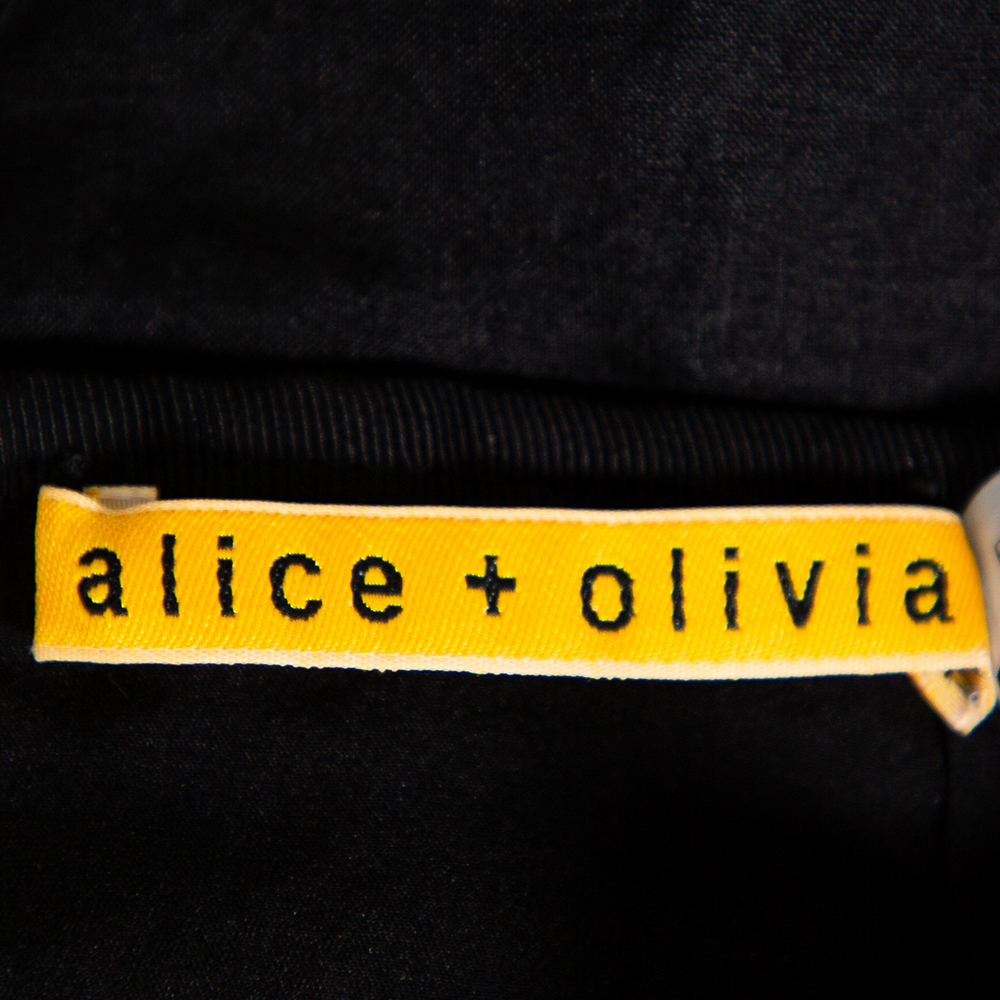 Alice + Olivia Black Embellished Lace & Feather Trim Patricia Peplum Dress S