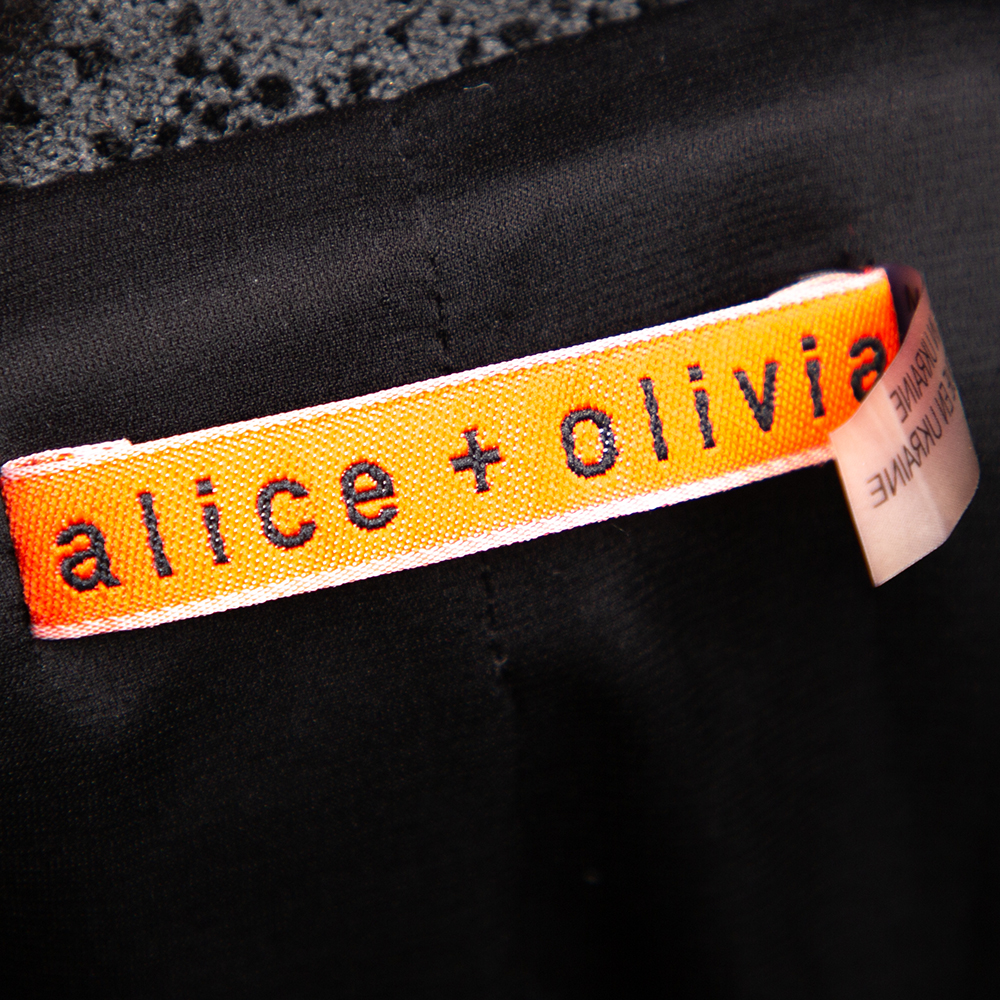 Alice + Olivia Black Devore Button Front Blazer L