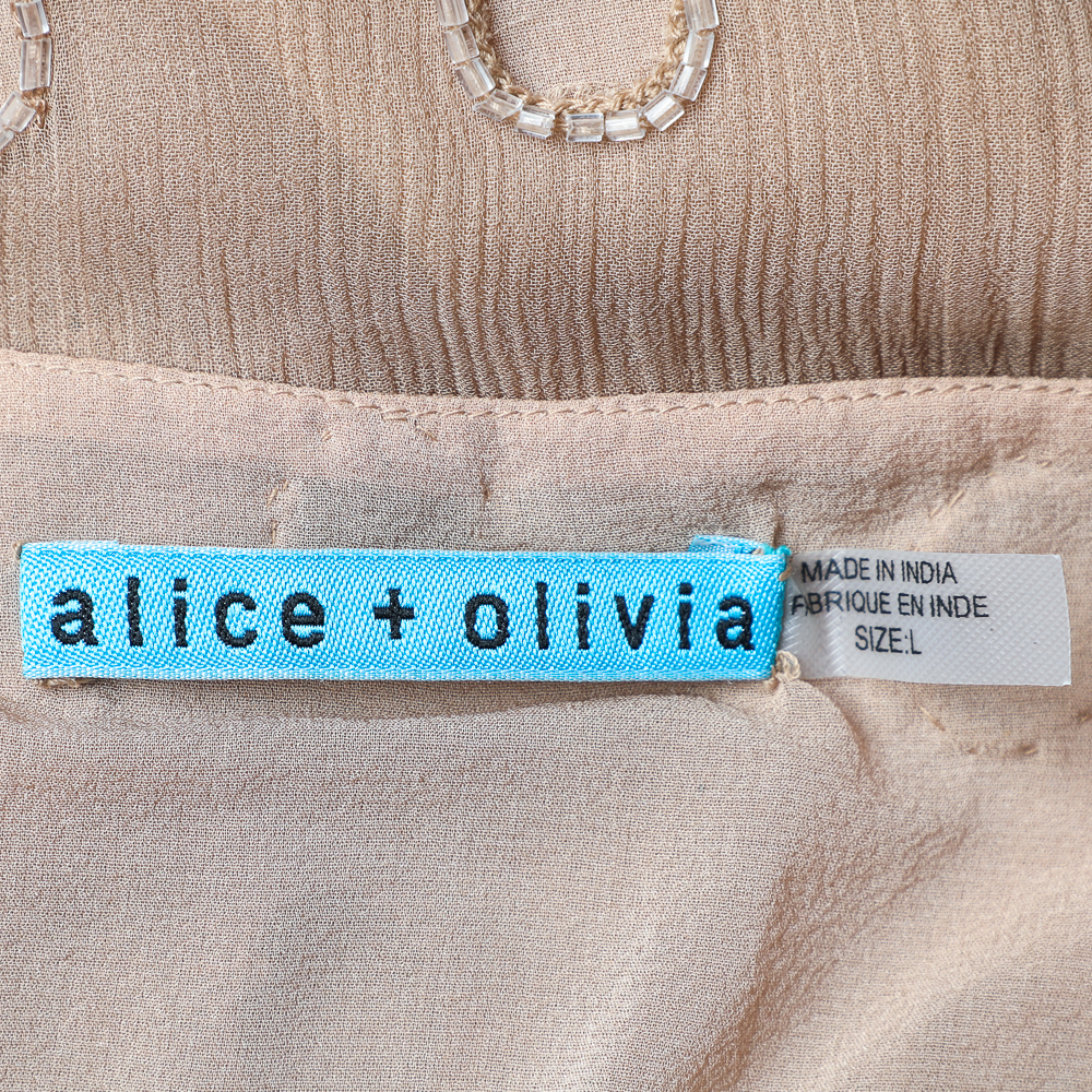 Alice + Olivia Beige Silk Bead Embellished Sleeveless Top L