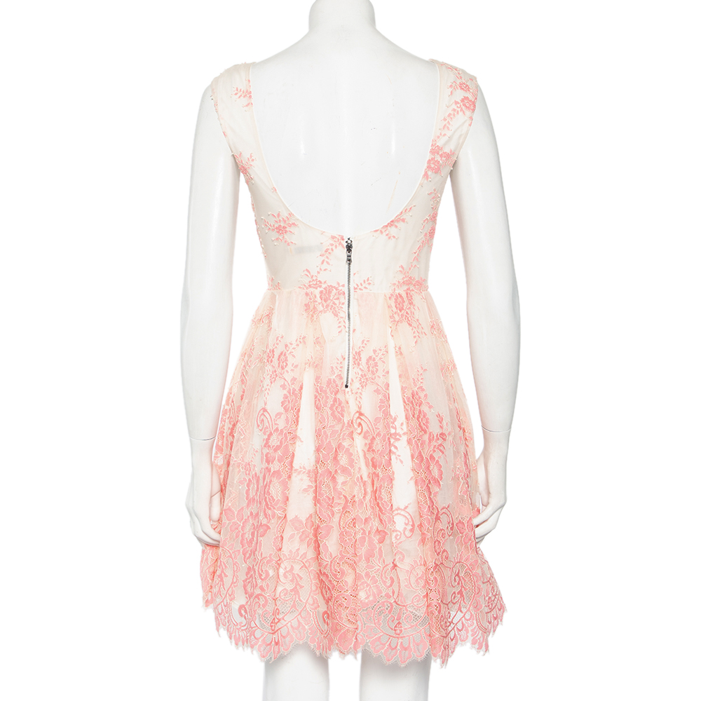 Alice + Olivia Off-White & Pink Floral Lace Sleeveless Mini Dress S