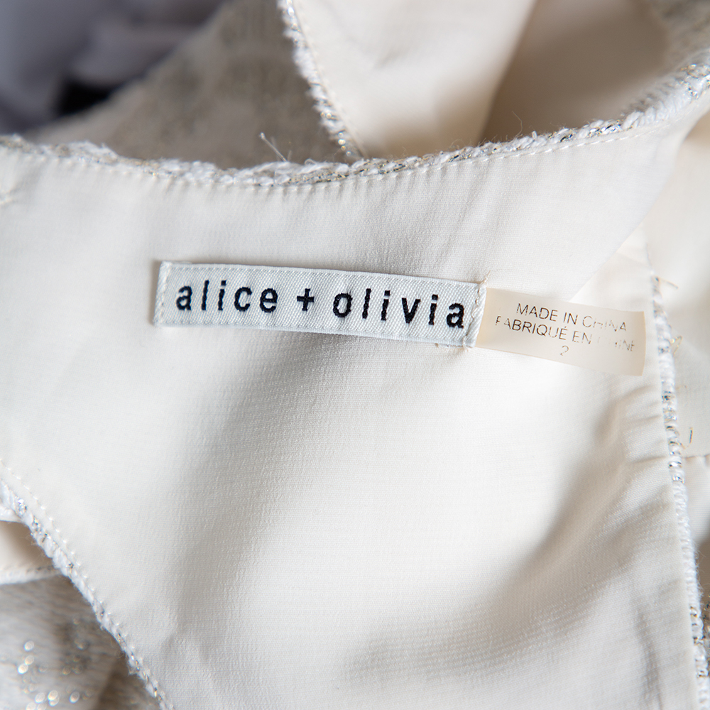 Alice + Olivia Off-White Lurex Jacquard Open Back Lillyanne Dress S