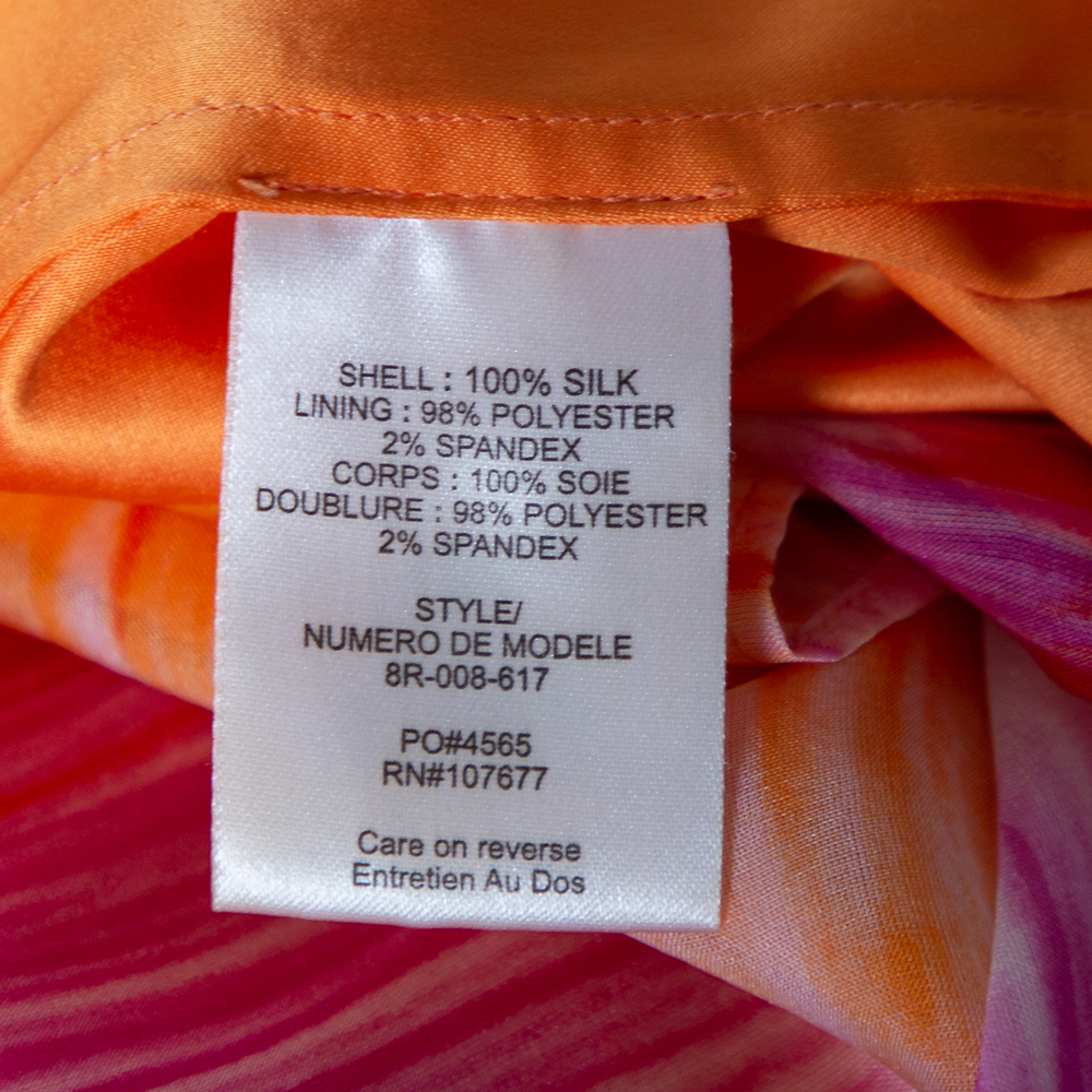 Alice + Olivia Orange & Pink Silk Plunge Neck Tie-Up Detail Top S